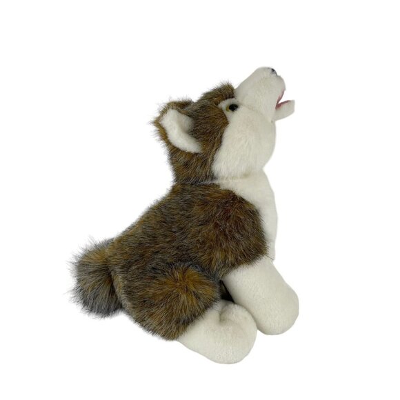 Cascade Toy Timber Wolf Plush 12" Howling Brown Husky Dog Yellow Eyes Realistic - Picture 2 of 8